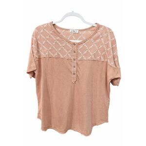 In Loom Small Blush Embroidered Boho Henley Top Cottagecore Festival soft girl